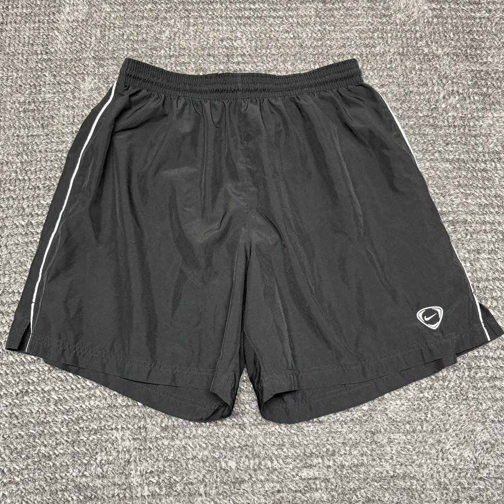 Vintage‎ Nike Mens Athletic Shorts XL Black Polyester White Stripe Running Gym